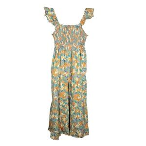 THML Womens Medium Floral‎ Smocked Flutter Sleeve Midi Dress